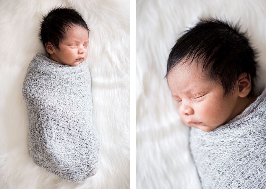 two photopgraphies of sleeping newborn baby