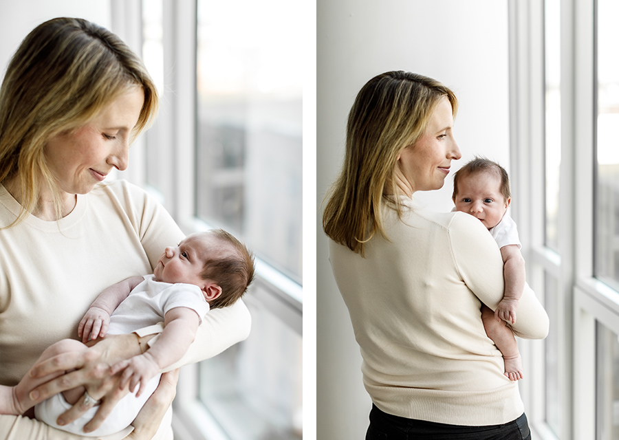 two photographies of mom an her newborn baby