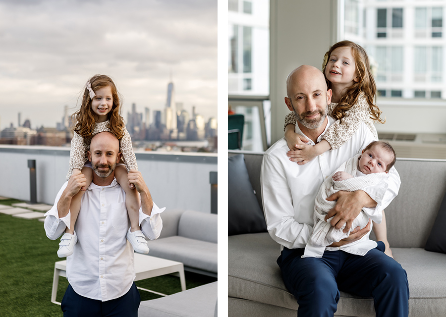 two photographies of dad with his children