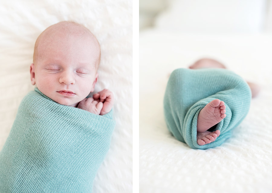 two photographies of sleeping newborn baby and his feet