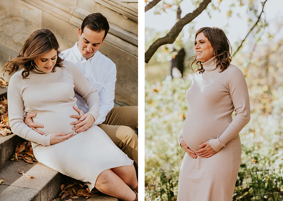 Two photographies first of couple second of pregnant woman holding her belly