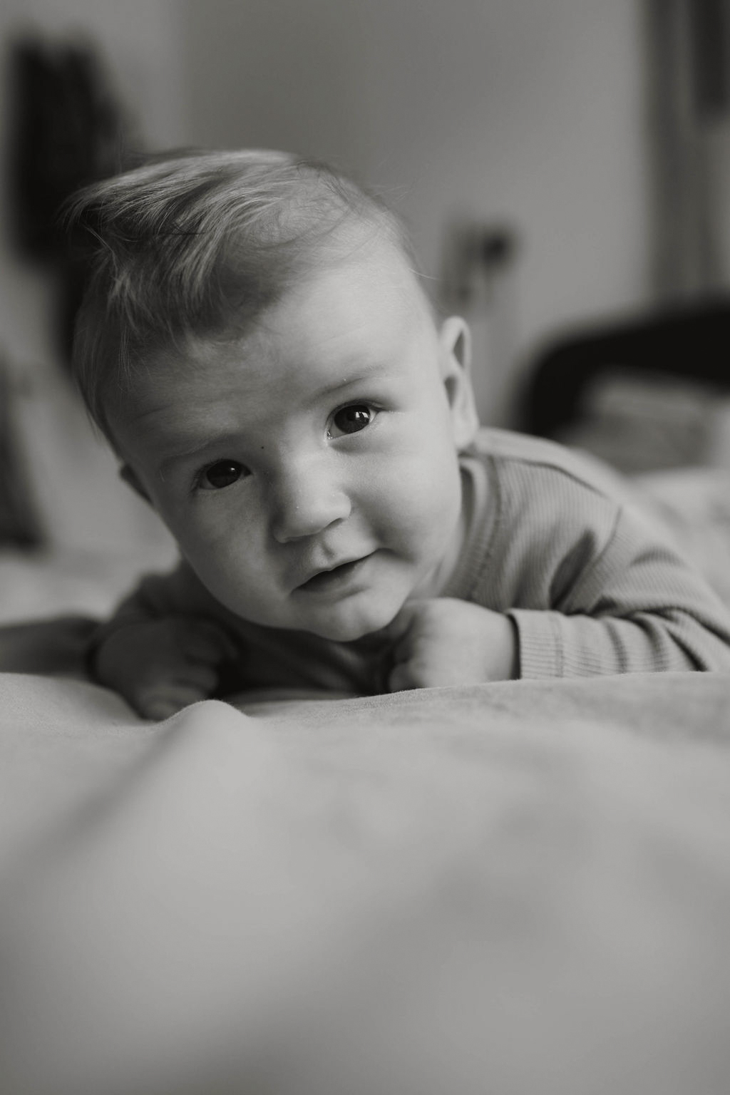 BW photo of 3 month old boy